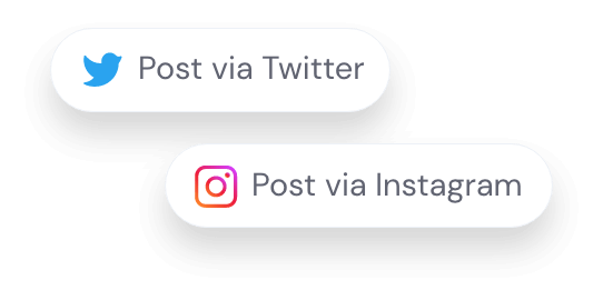 Buttons for posting via Twitter and Instagram, each with respective social media icons.