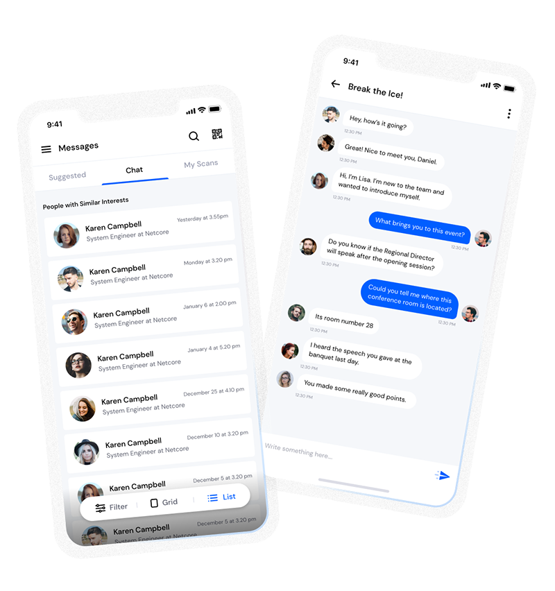 mobile mockup showing chat & meetings  feature