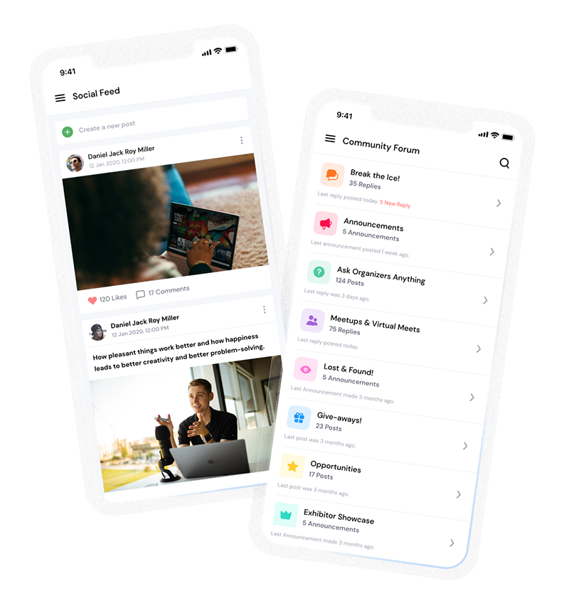 mobile mockup showing social community feature