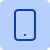Blue icon of a smartphone with a small circle at the bottom center of the screen.