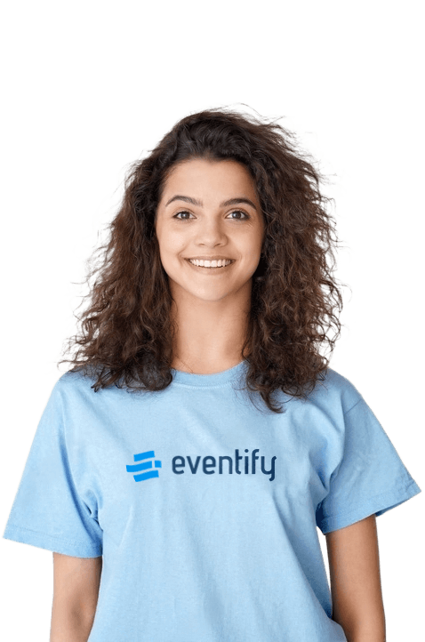 Smiling woman wearing an HOST-branded T-shirt, representing the support team at HOST.