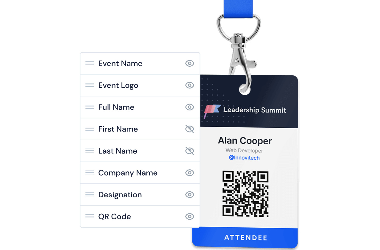 a mockup showing an event badge in which a QR code is displayed.