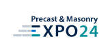 Precast & Masonry XPO 24 logo with stylized horizontal lines to the left.