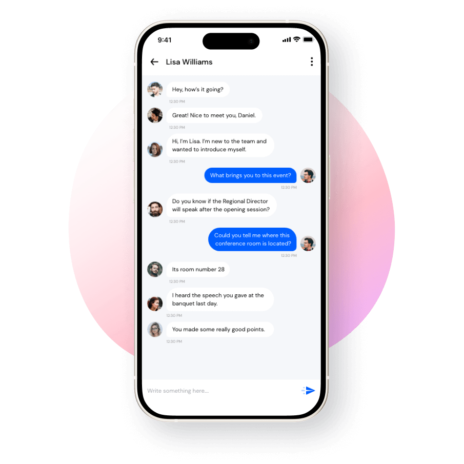 Mobile mockup showing live chat feature