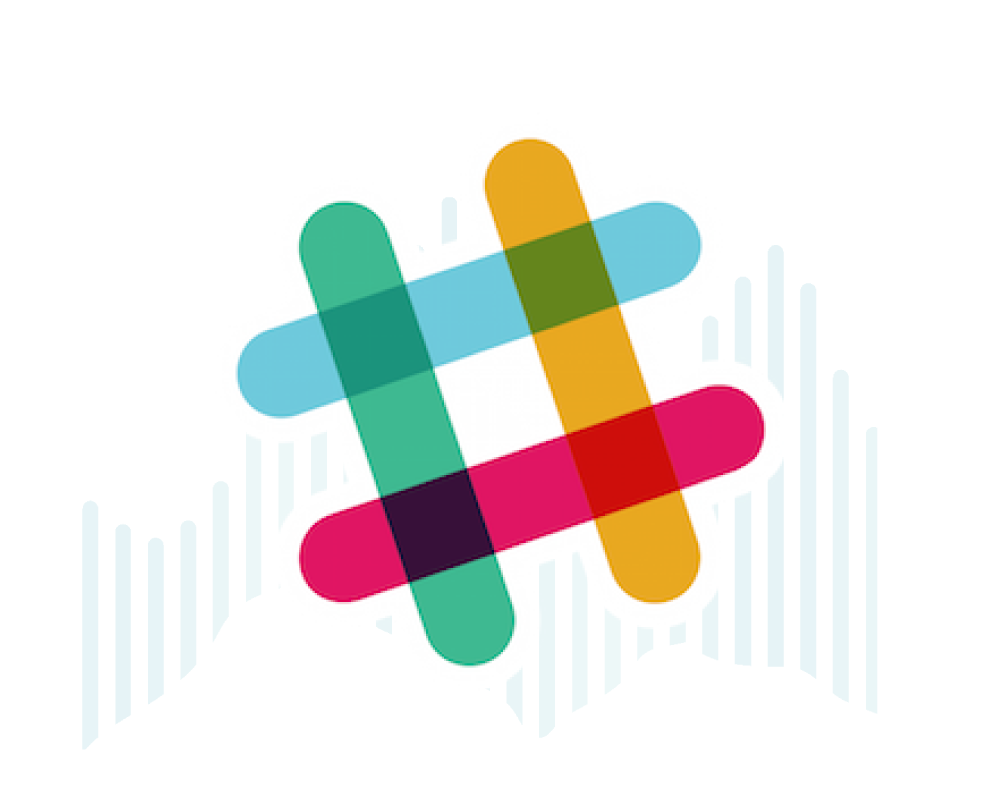 Colored interlaced hashtag symbol overlaid on blue vertical bar chart.