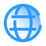 Blue globe icon with longitude and latitude lines.