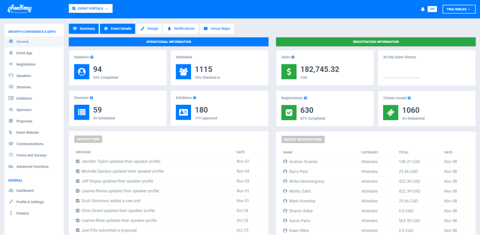pheedloop tradeshow app dashboard