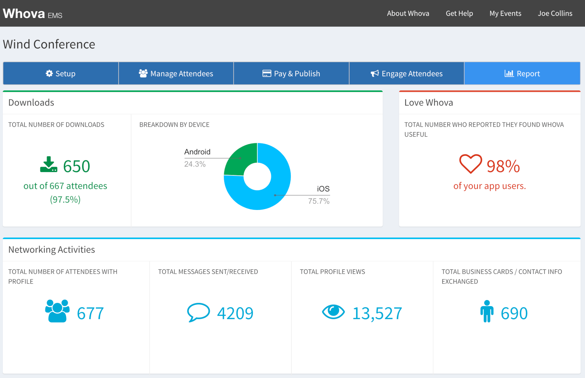 Whova trade show app dashboard