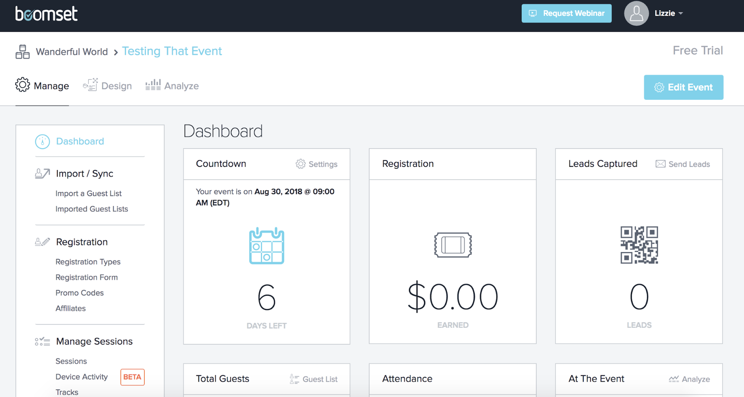 boomset tradeshow app dashboard